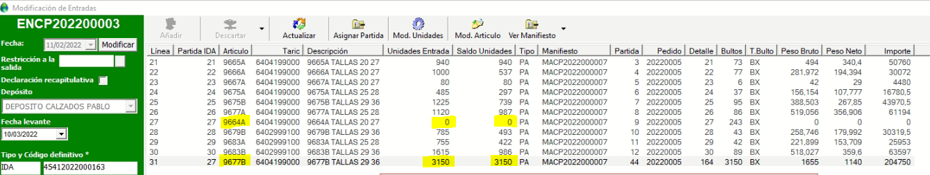 ENCP202200003 
:Кголтг_• 
Несђа [evante 
54:2021030153 
Linea Part•da ЮА тси1о ] 
P•rtida МН. Unid•des МОЮ АТС и [с Manifiest0 
Un•dades €ntrade Sa1do Unidades до Mamfiesto Parida 
Тэг'с 
6404199DD0 
6404' ддооо 
5404199000 
5404199000 
6402999' 00 
6402ддд 
Ped•do BU110s Peso Bruto Peso Neto 
22 
23 
24 
25 
26 
27 
23 
29 
30 
27 
дьб5А 
96674 
дБ7БА 
96758 
ДЕ 774 
96644 
дв7дв 
9€дза 
36838 
9677В 
двЕ5А 20 27 
9ЕБ6А 20 27 
дбб7д TALLAS 20 27 
дБ7БА TALl_AS 25 22 
96758 TALLAS 29 36 
дЕ77А TALLAS 25 22 
20 27 
дв7дв 29 ЗВ 
9ЕД3А 25 28 
36838 TALLAS 29 36 
96772 TAU_AS 29 
537 
297 
дг7 
493 
422 
[троне 
43970.5 
30319,5 
25953 
63537 
3150 
РА 
РА 
РА 
РА 
MACP2D22DD00D7 
MACP2D220VOOP7 
мдСР2022000007 
м АСР2П22огпог7 
МАСР2022000007 
MACP2D220D00D7 
MACP2D22DD0007 
мдСР2022000007 
MACP2D220D00D7 
з 
2D22DDD5 
2D22DV05 
5 
20220005 
7 20220005 
9 
20220005 
20220005 
20220005 
20220005 
44 
20220005 
22 
25 
23 
29 
30 
77 
95 
243 
43 
42 
зля 
вх 
вх 
ах 
пл „972 
383,503 
5' д„05Б 
253,746 
221 „399 
5'3,027 
343,4 
194394 
' 37.777 
267_85 
35€.906 
' 79,992 
'53.7D9 