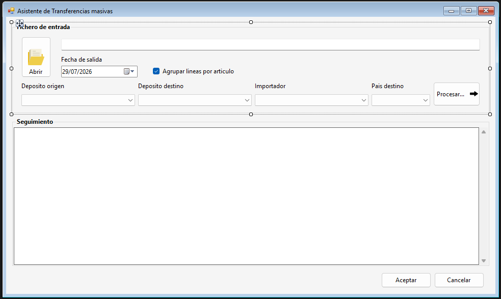 Pantalla del Asistente de Transferencias Masivas